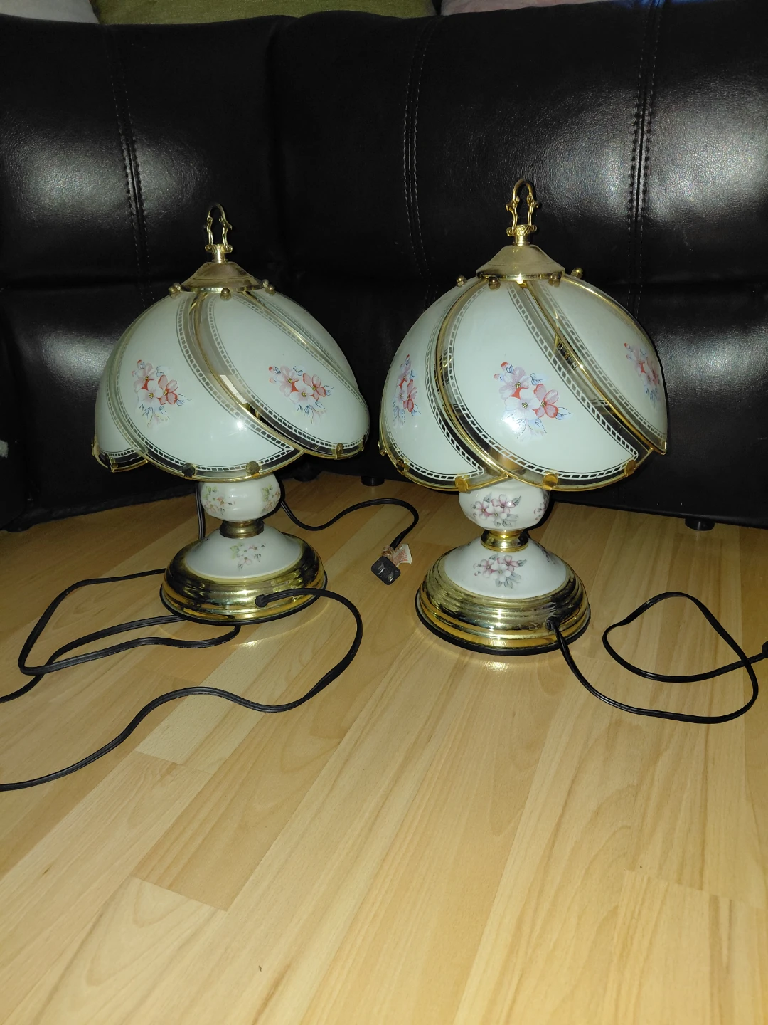 Set of two vintage floral table lamps