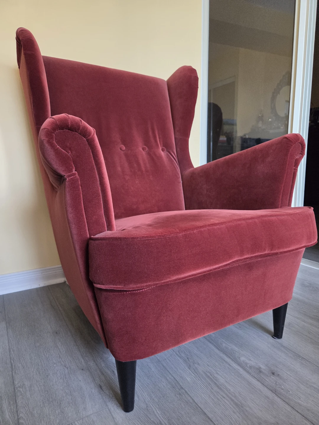IKEA Red Brown Velvet Wingback Accent Chair - photo 2