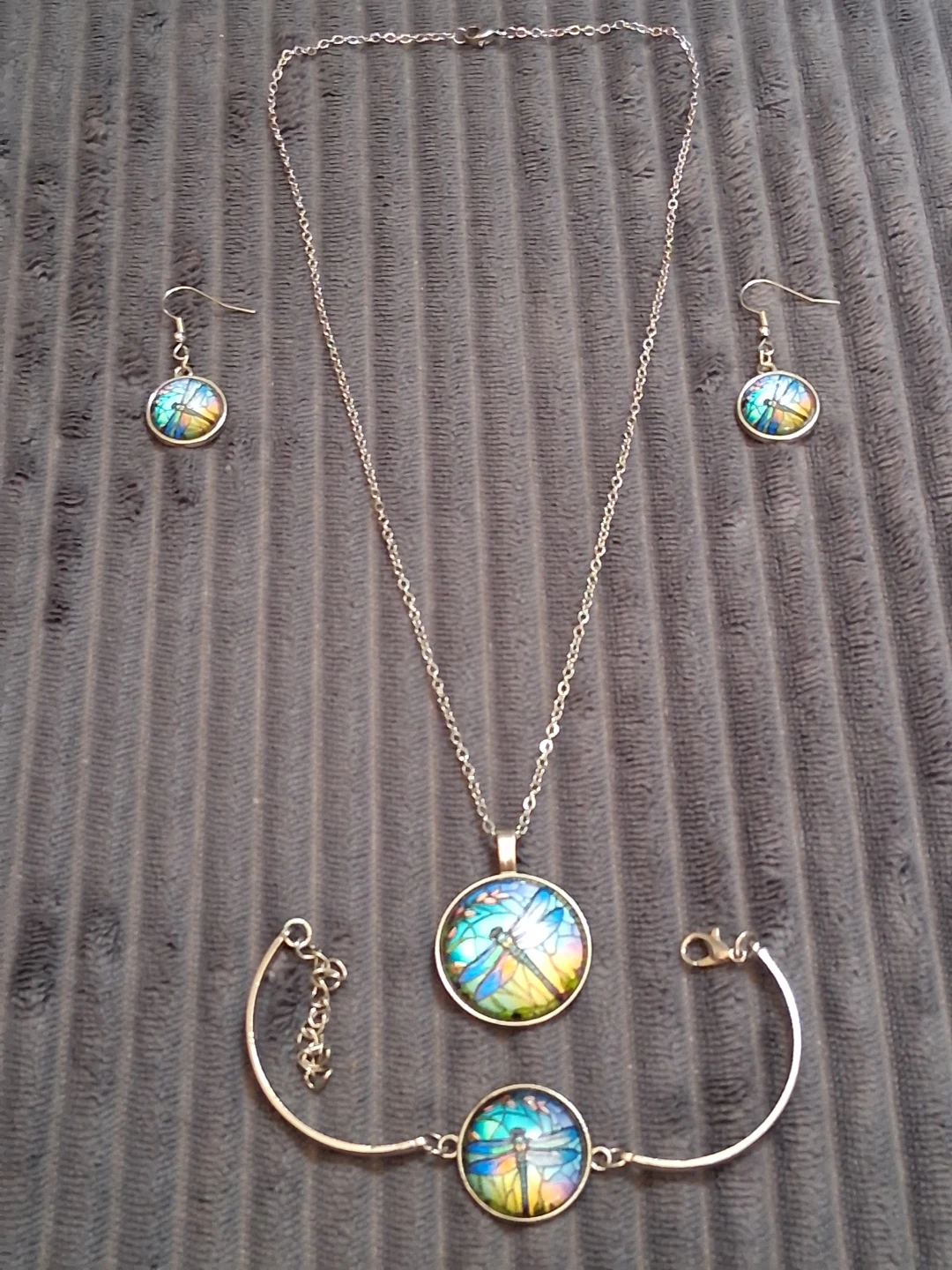 Dragonfly Necklace, Earrings, and Bracelet Set