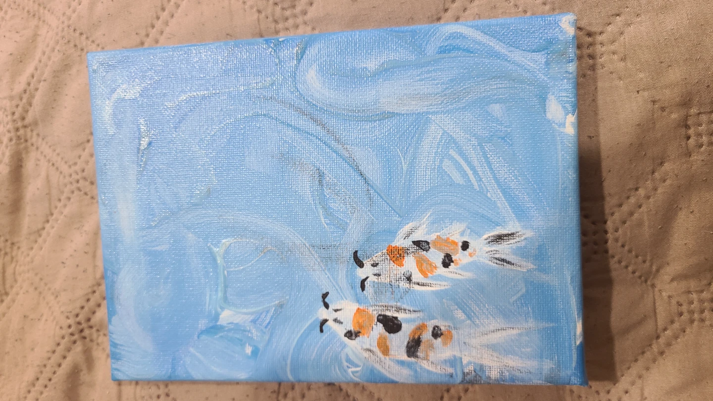Hand-painted koi fish canvas art
