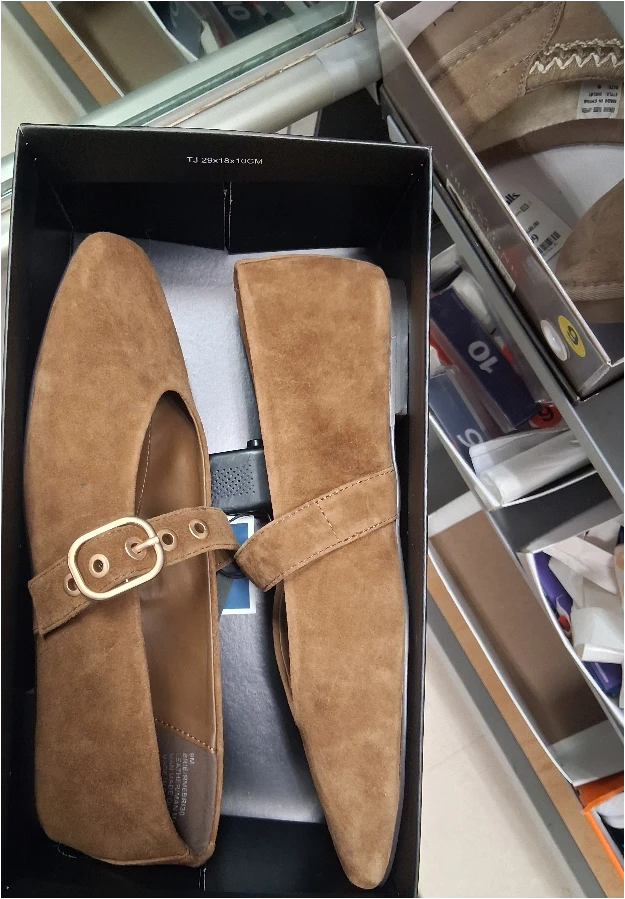 Tan Suede Buckle Flats Size 9M