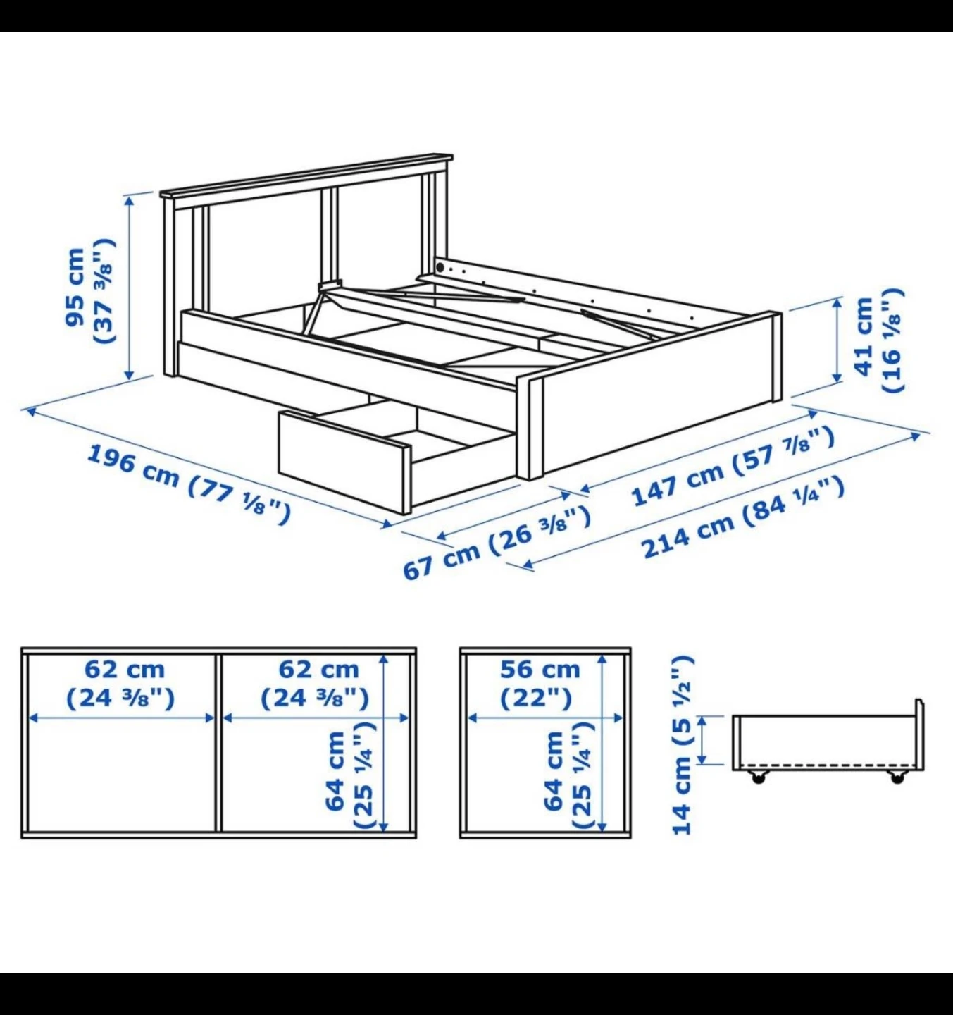 IKEA SONGESAND Queen Bed Frame with 4 Storage Drawers – White - photo 5