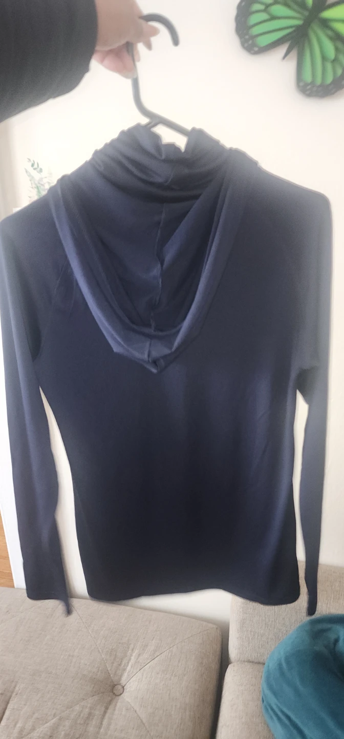 Navy Blue Long Sleeve Hooded Shirt - photo 2