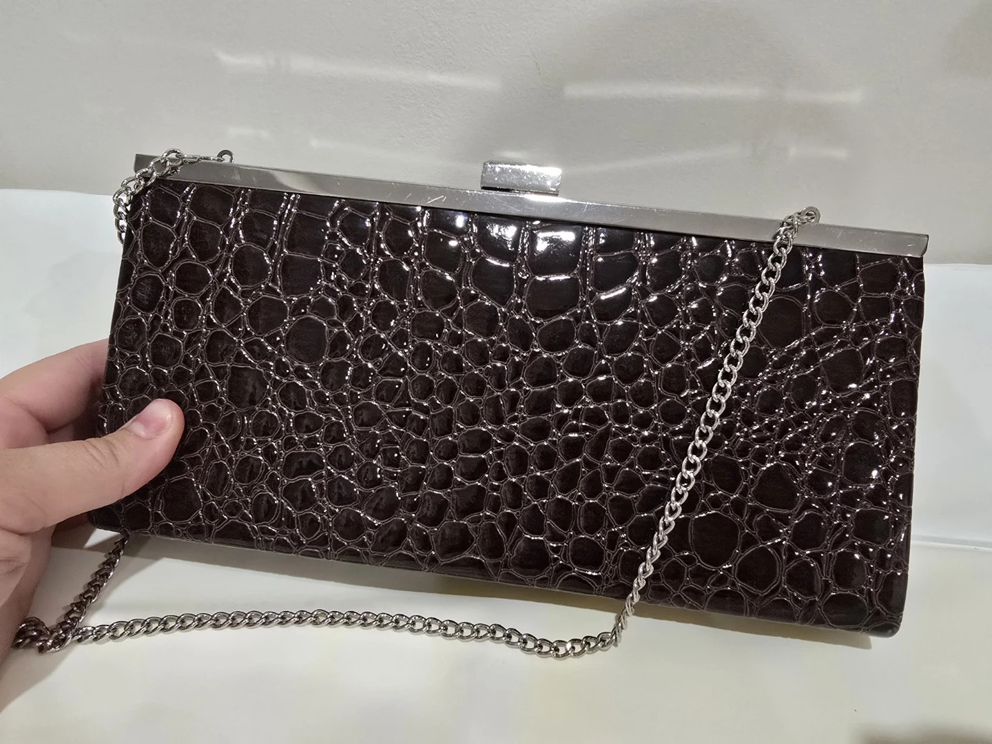 Dark Brown Crocodile Pattern Clutch