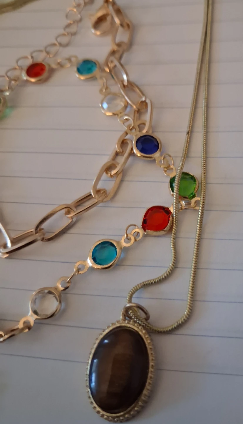 Gold-tone chain bracelete with colourful gemstones - photo 3