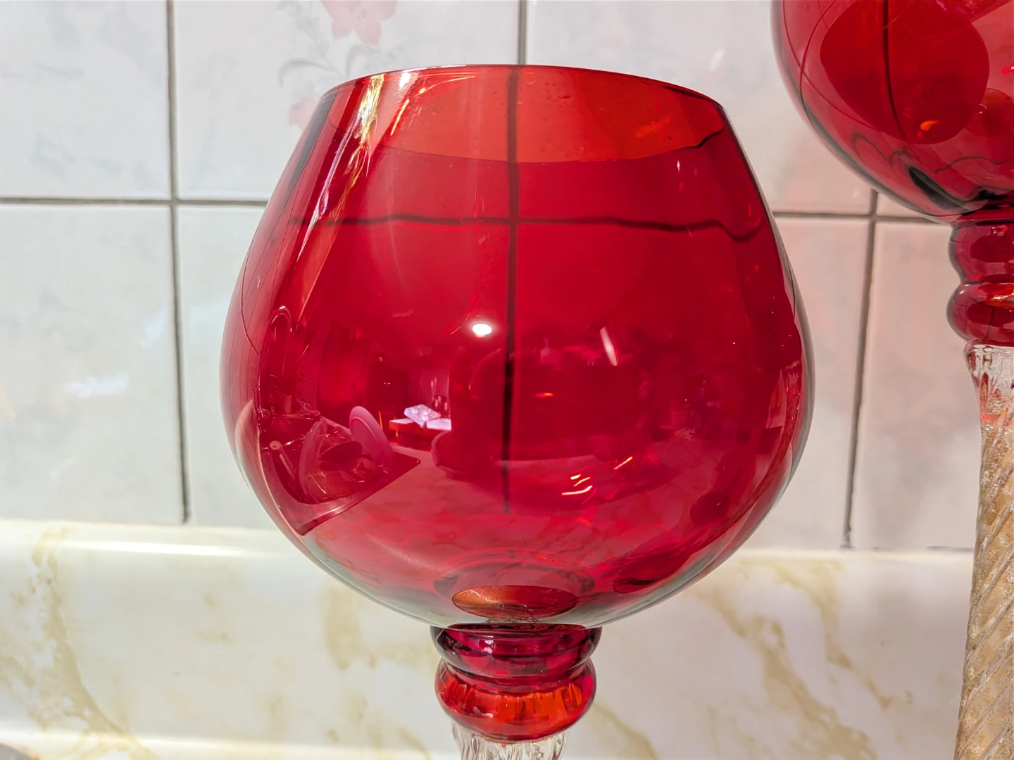 Set of 3 Red Glass Hurricane Candle Holders - photo 4