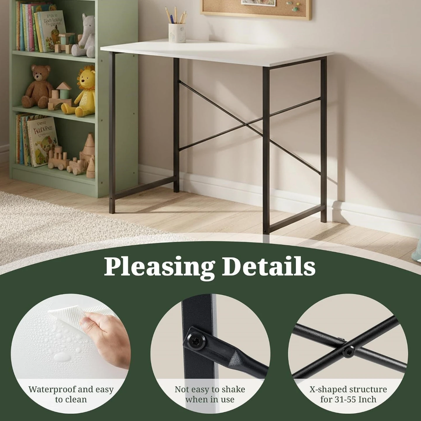 New<> Compact White Desk with Black Metal Frame - photo 4