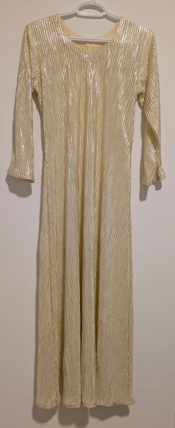 Gold pleated long-sleeve dress
