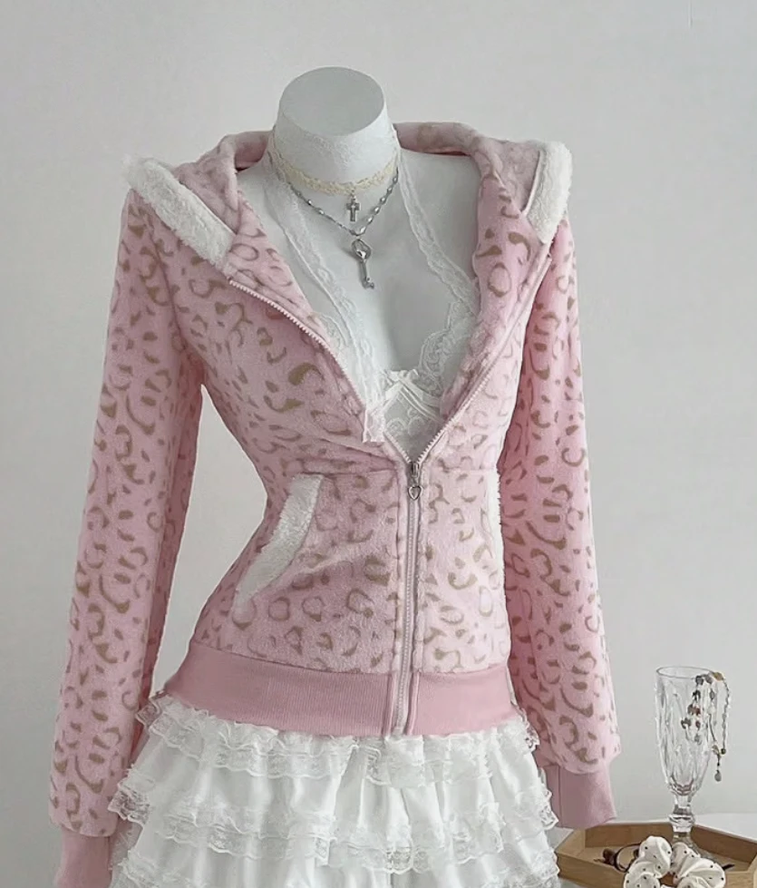 🪷Pink leopard print hoodie