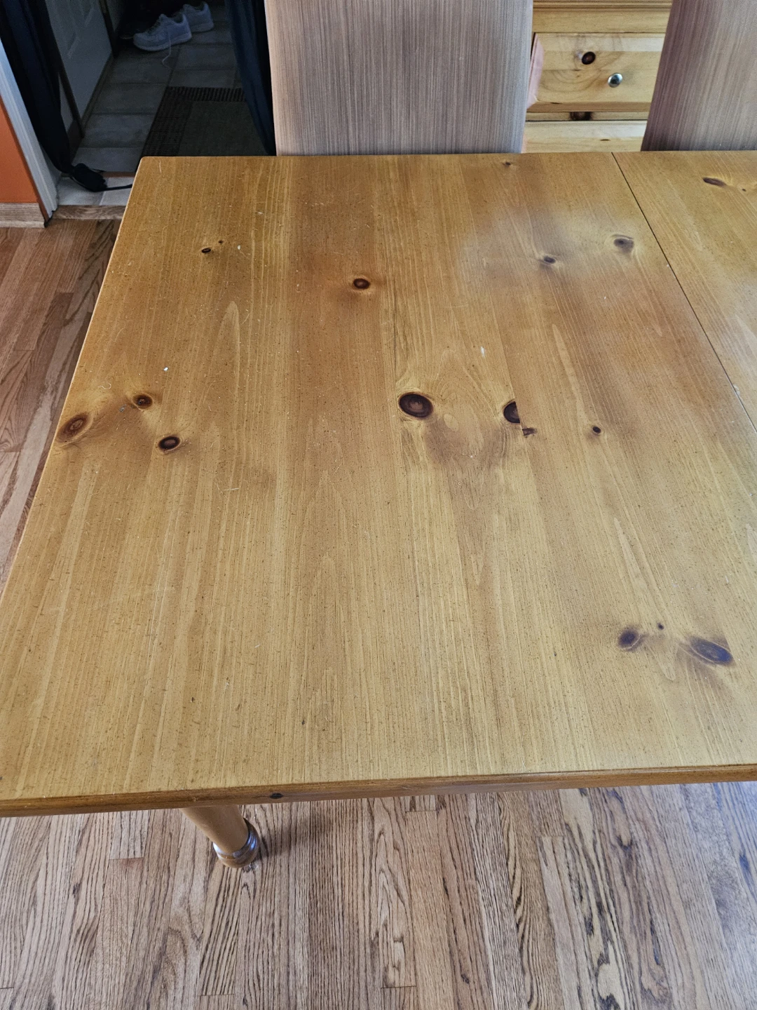 Rustic Pine Dining Table with Brown Fabric Chairs - photo 2