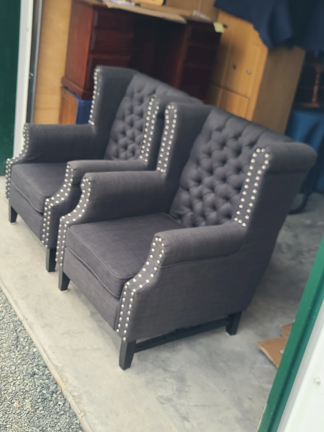 Pair of Tufted Wingback Chairs with Nailhead Trim - photo 3