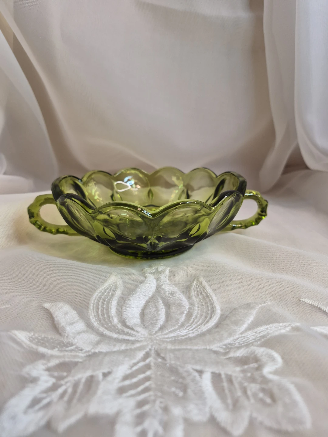 Anchor Hocking Avacado Green Double Handle Bowl Candy Dish etc. - photo 2