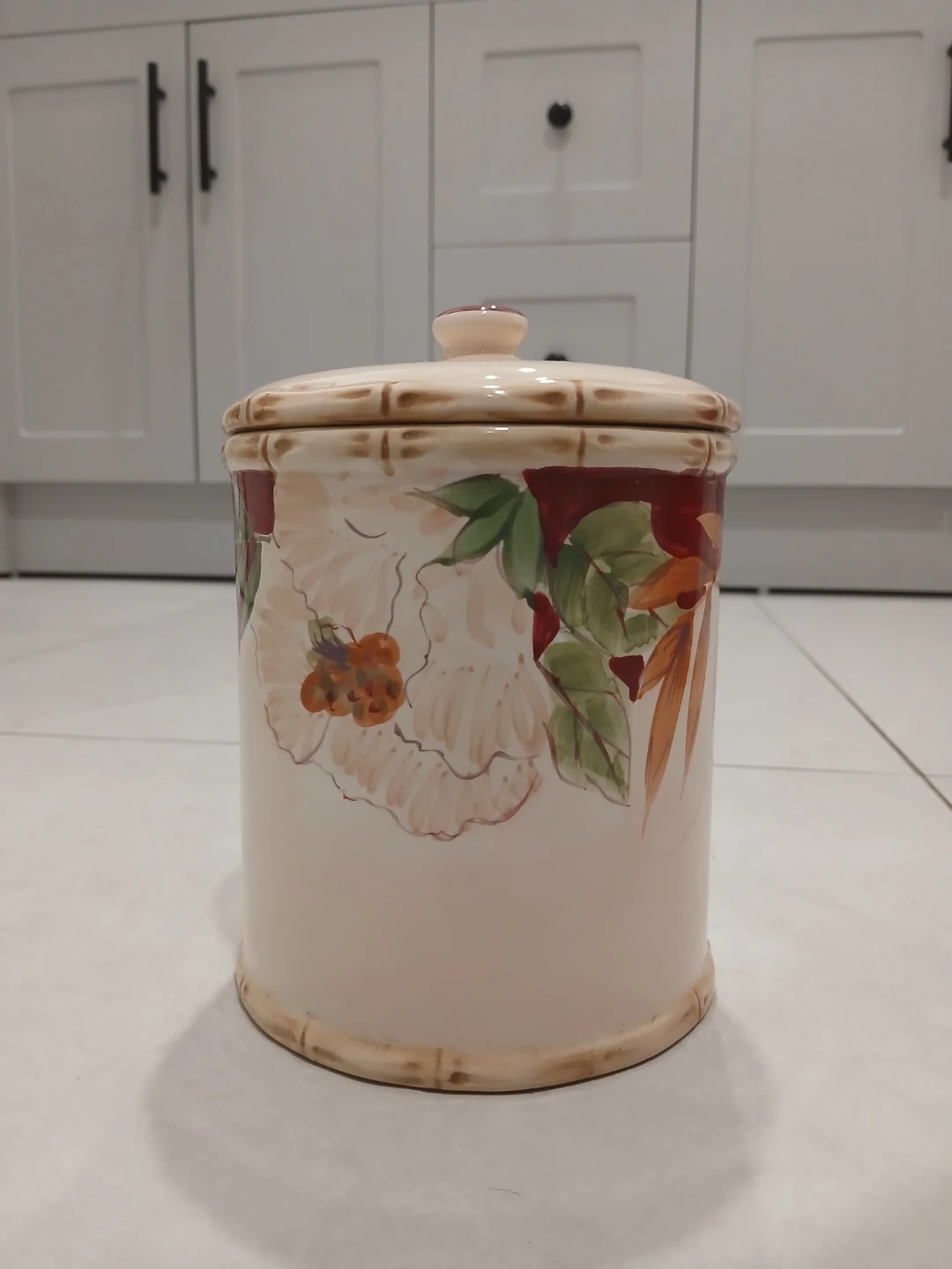 Ceramic Kitchen Canister with Floral Design