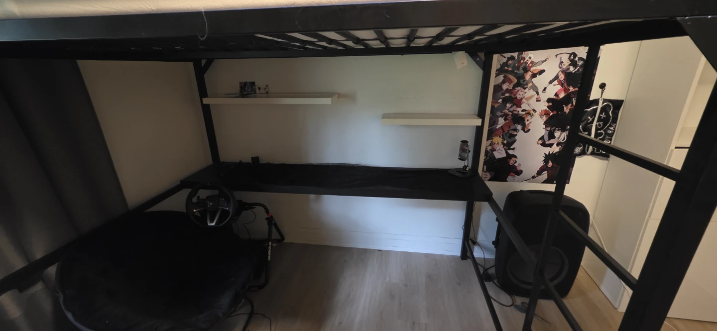 Black Metal Loft Bed with Integrated Desk - photo 2