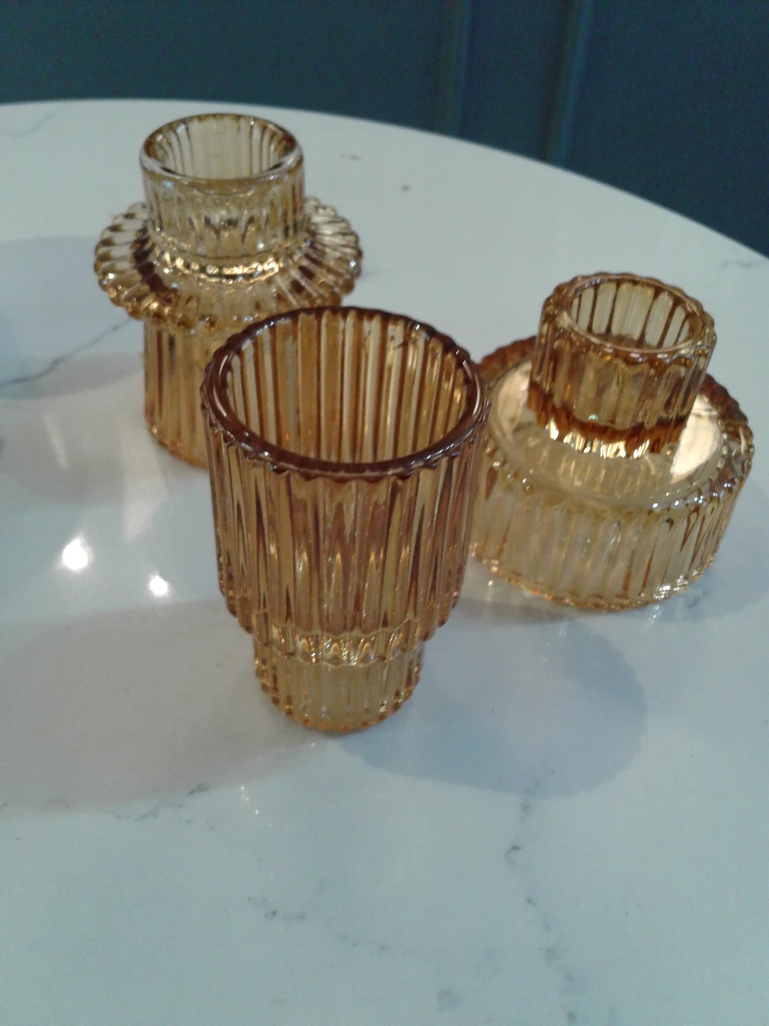 Amber Ribbed Glass Candle Holders - photo 2