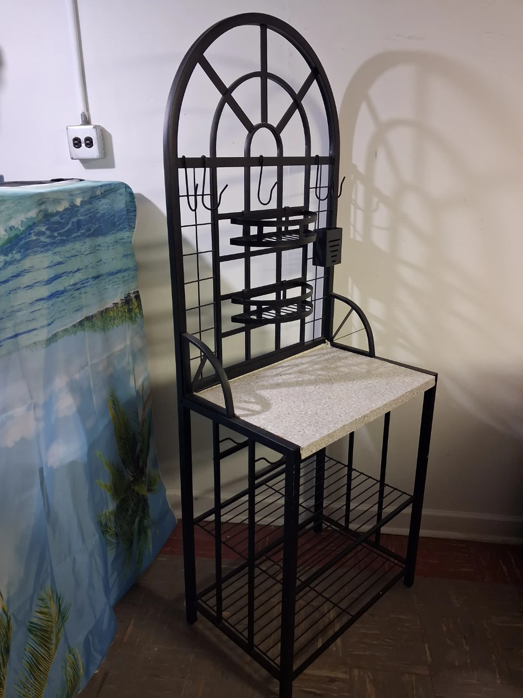 Black Metal Bakers Rack with Stone-Look Top - photo 3
