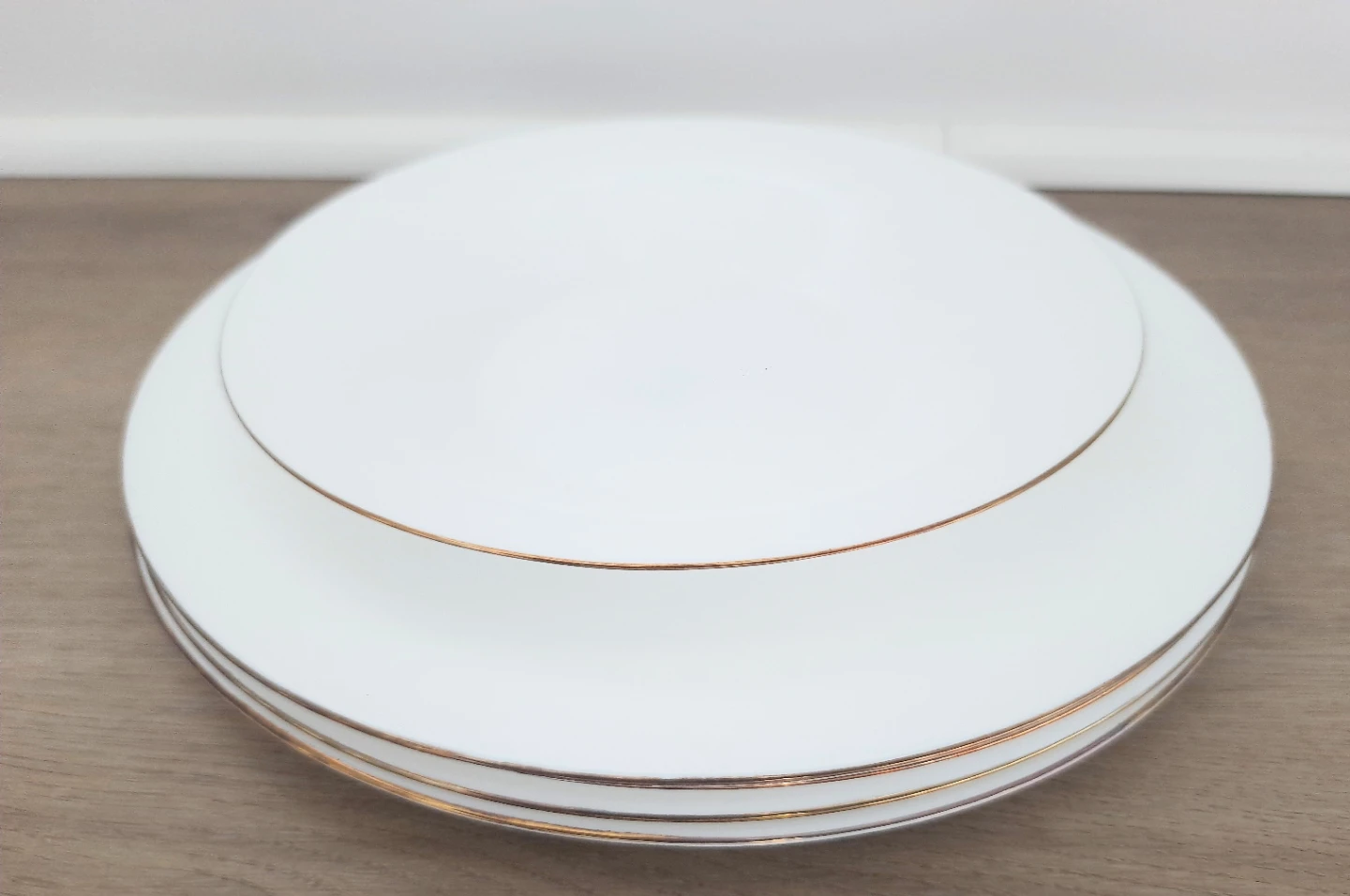 Set of 5 White Plates with Gold Trim