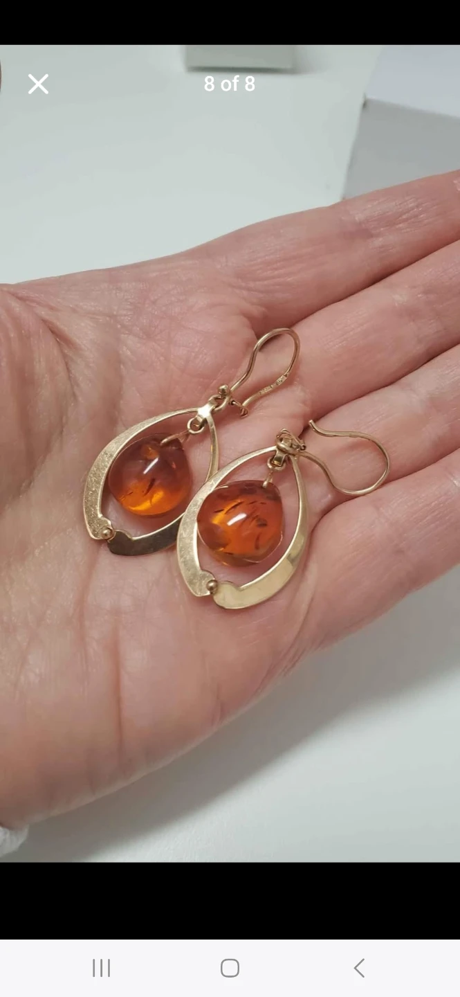 USSR VINTAGE GOLD 14K( 583 ) EARRINGS WITH BALTIC ABMER