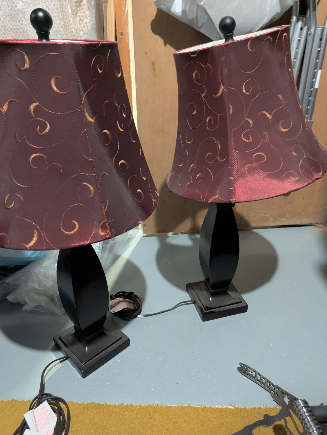 Burgundy Table Lamp with Patterned Shade x 2 - photo 2