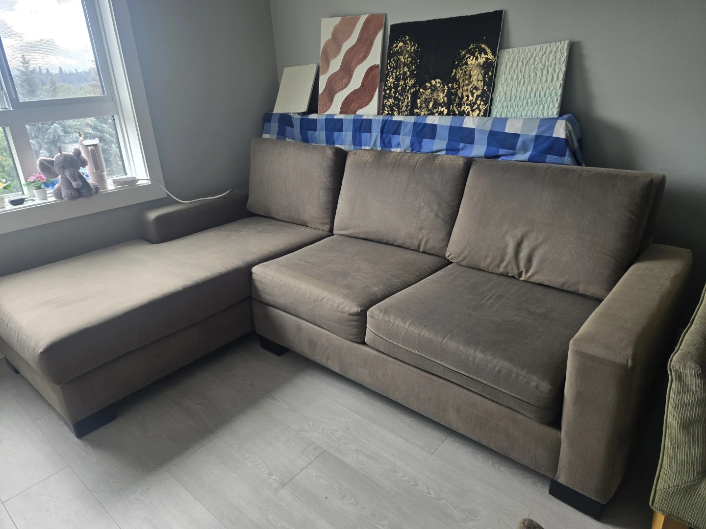 Brown L-Shaped Sectional Couch (Left-Facing Chaise) - photo 4