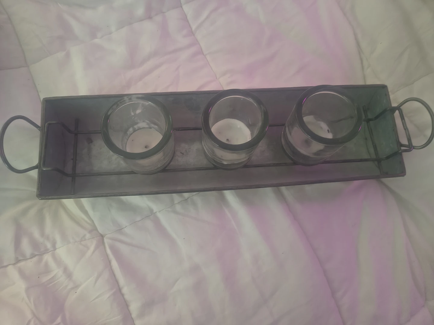 Metal Candle Tray with 3 Glass Votive Holders