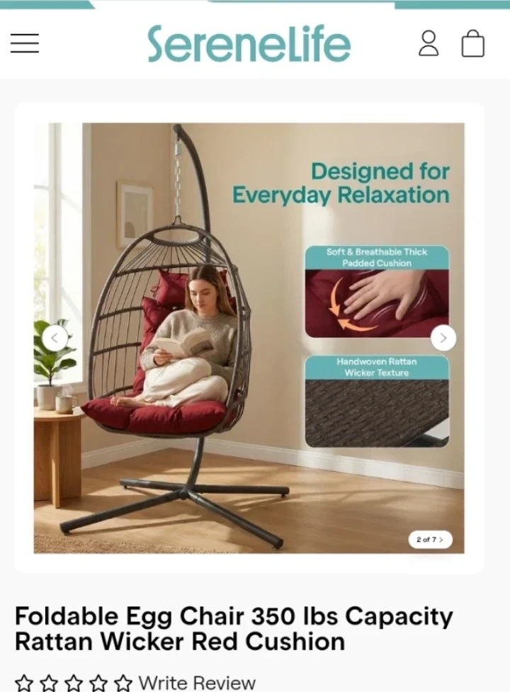 Unopened new SereneLife Foldable Egg Chair SWC888R