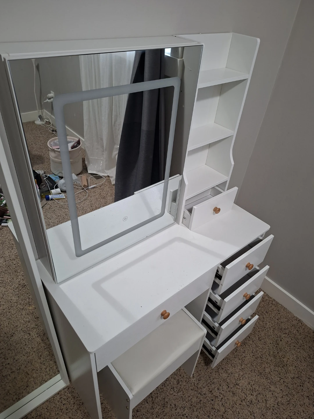 White Vanity with LED Mirror and Stool - photo 4