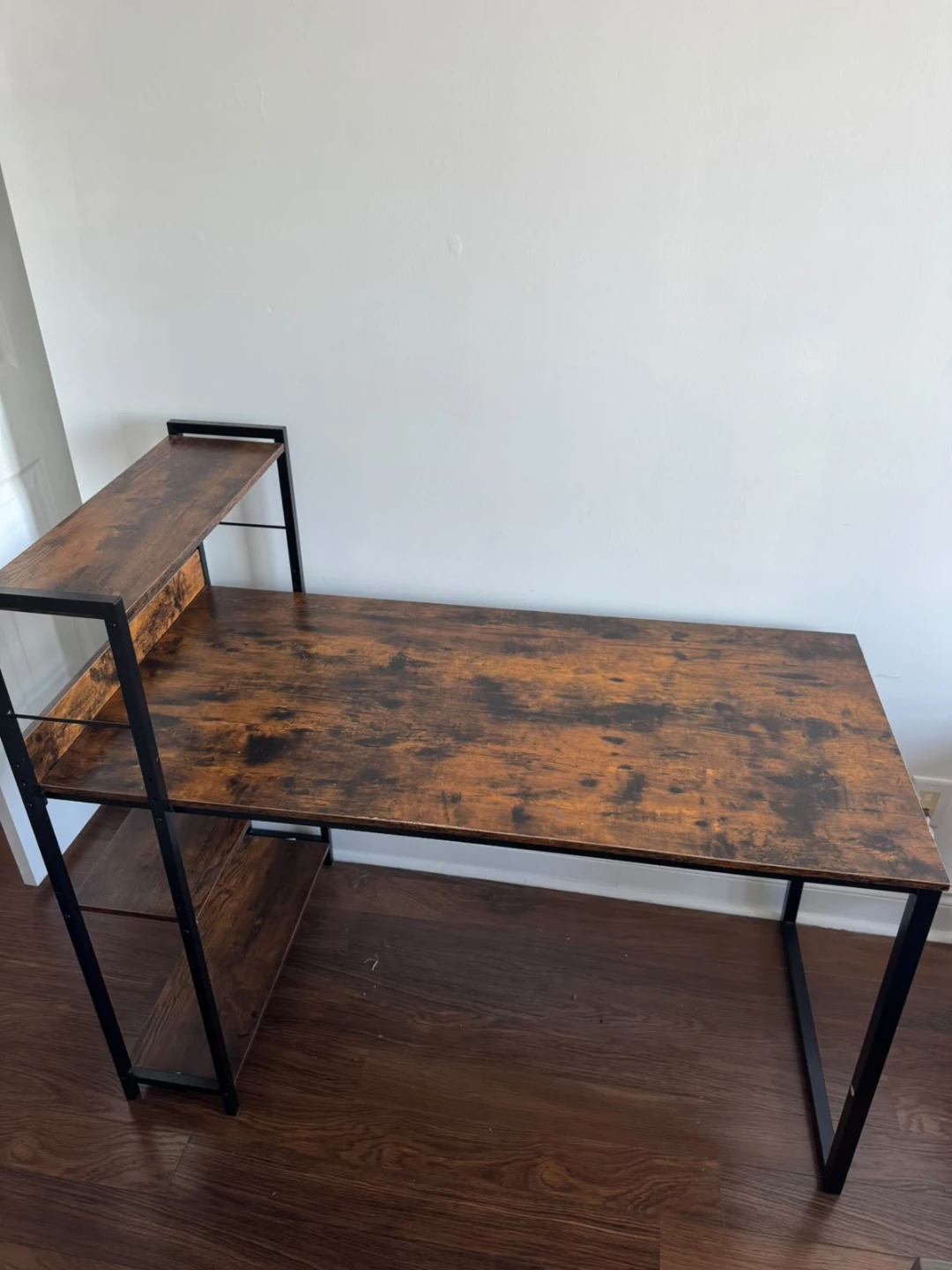Rustic Wood and Black Metal Computer Desk with Shelves