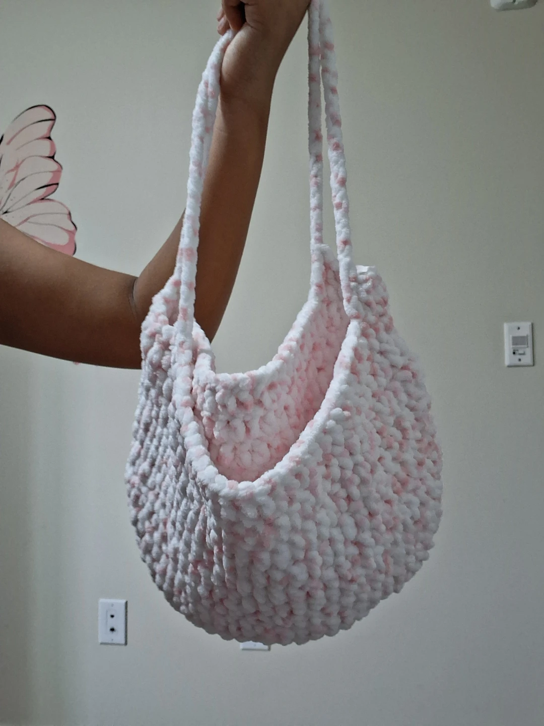 Handmade Pink and White Crochet Tote Bag - photo 2