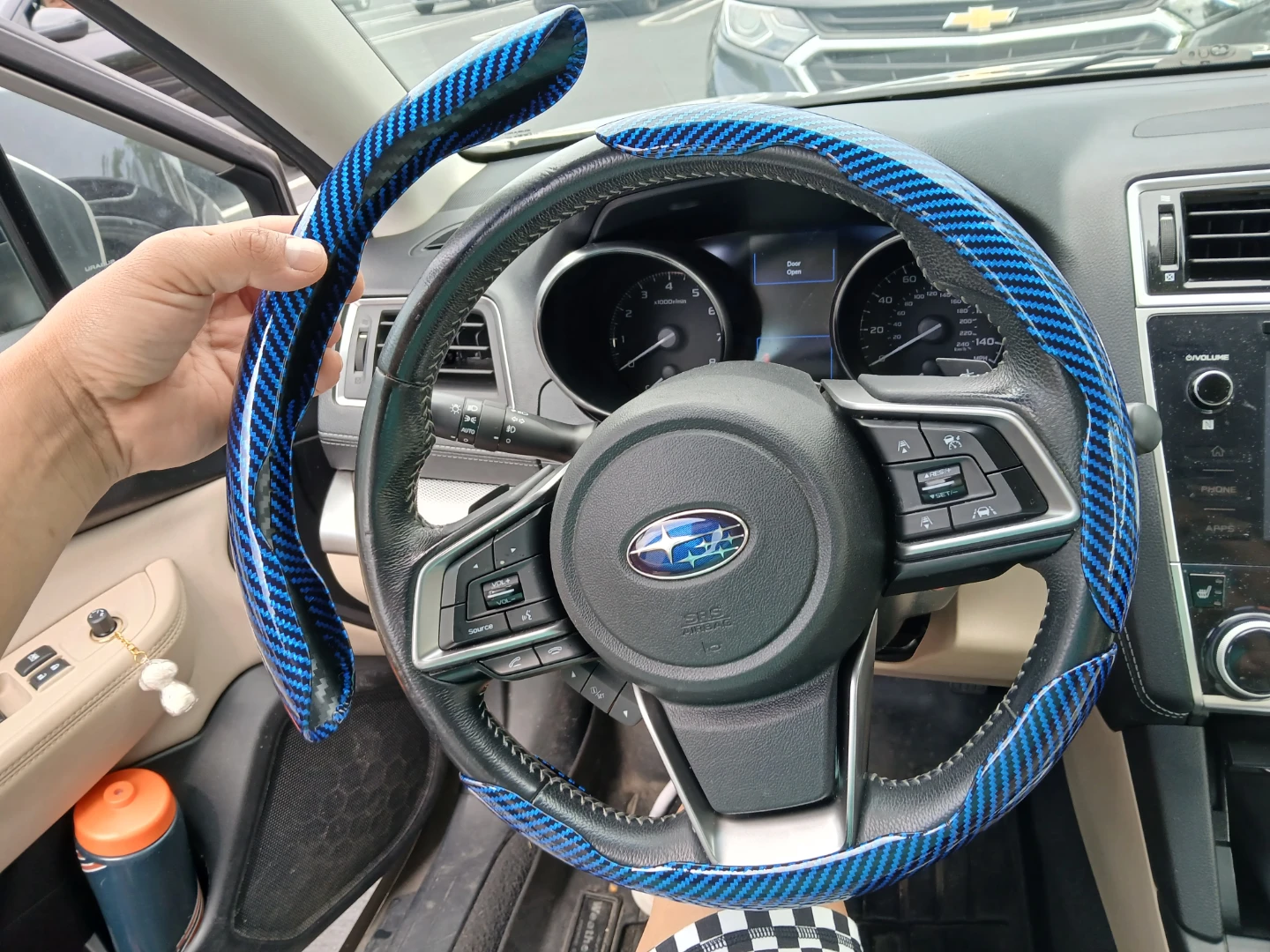 Blue Carbon Fiber car Steering Wheel Cover 3pcs - photo 4