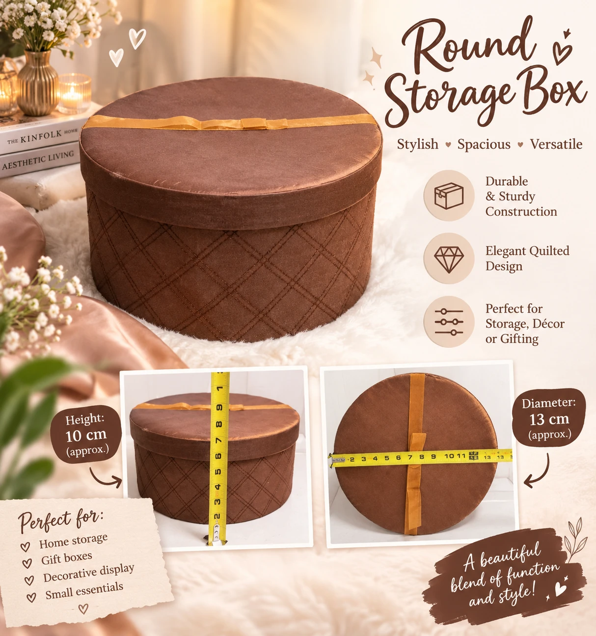 🟤Round Quilted Storage Box🟤