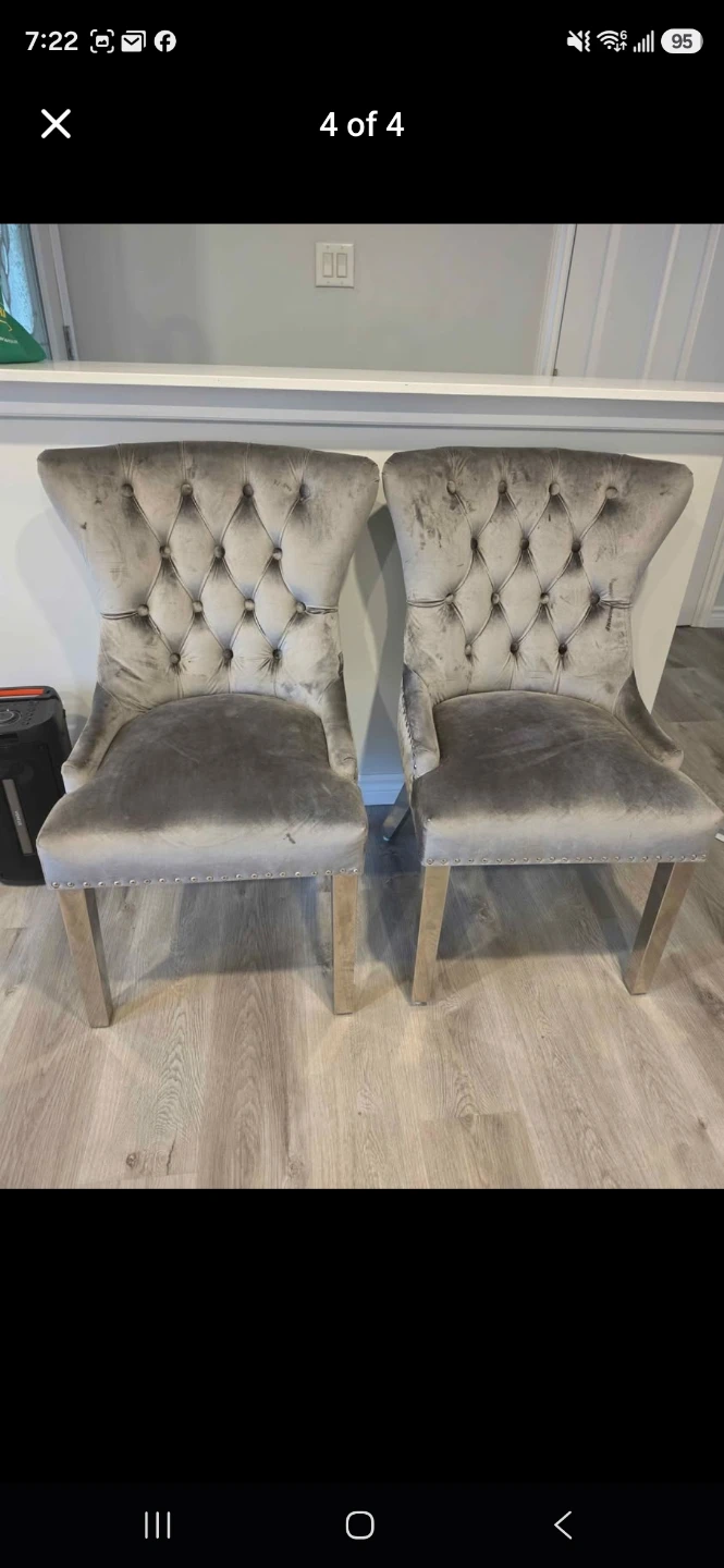 Set of 2 Grey Velvet Dining Chairs - photo 4