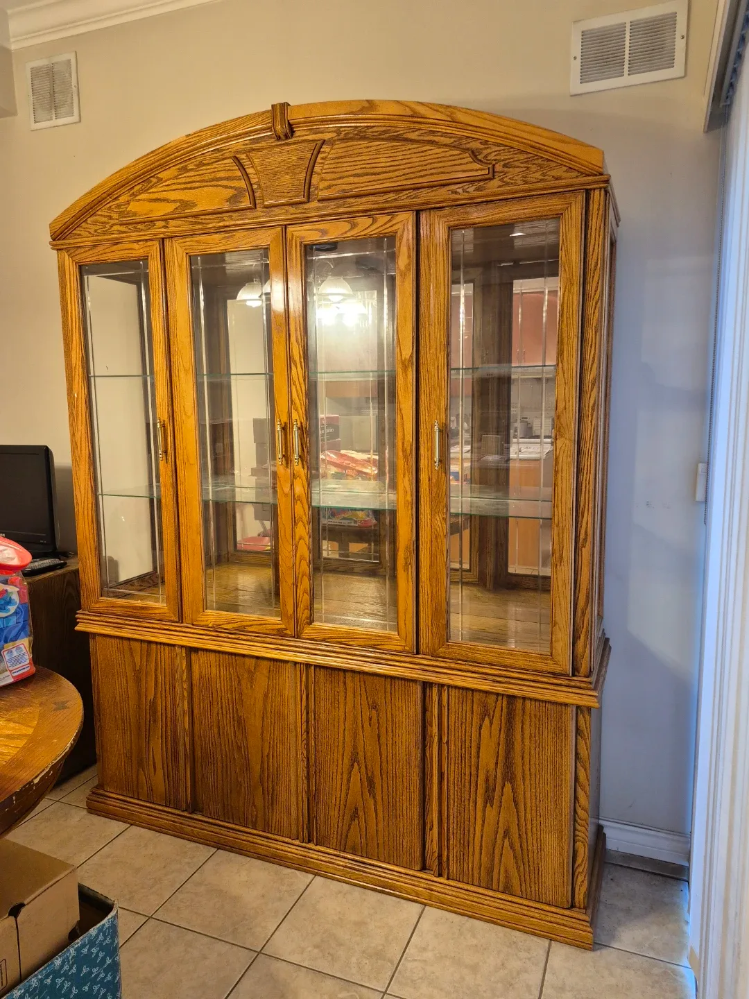 Oak China Cabinet with Glass Doors