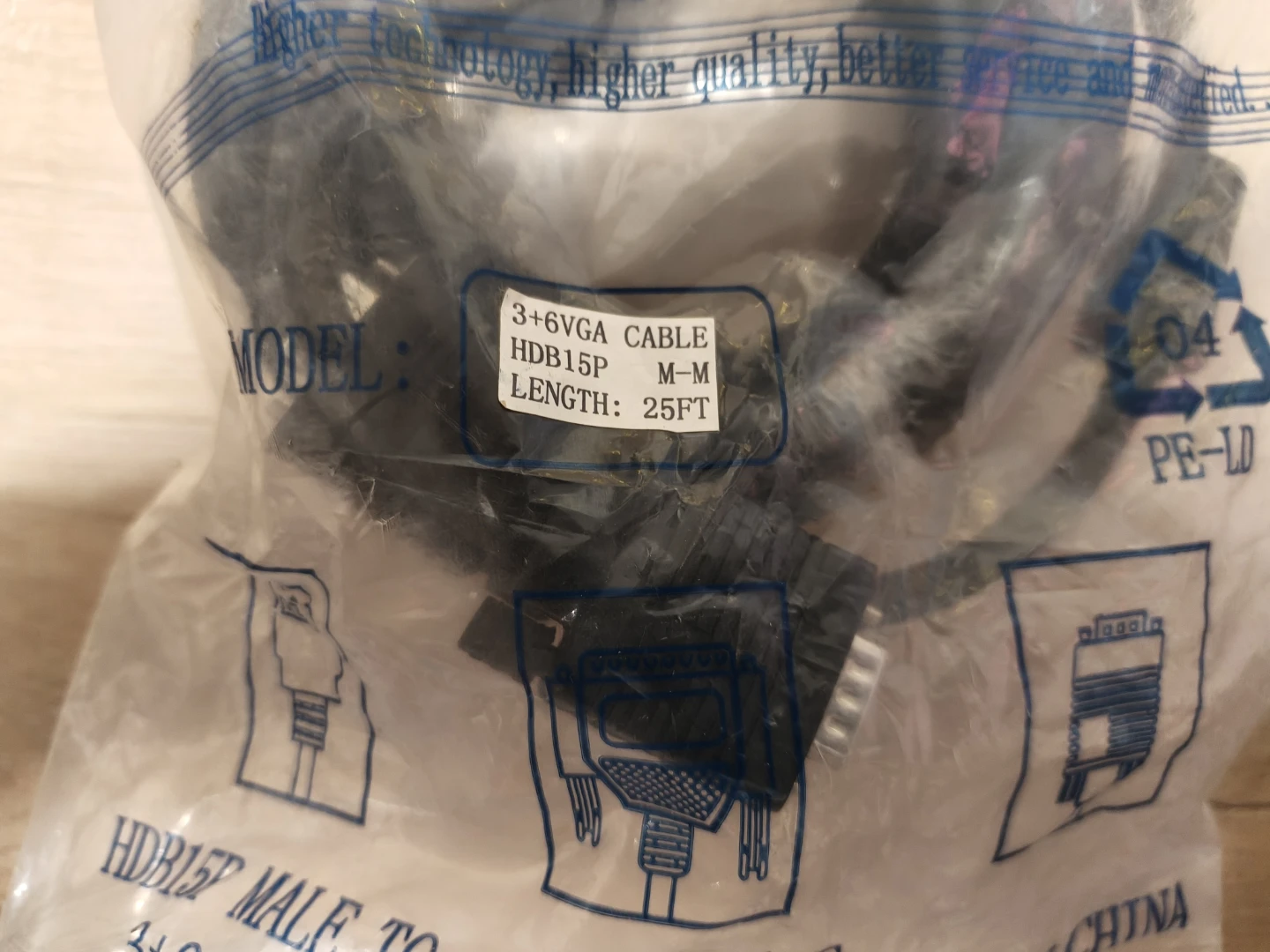 25ft VGA Cable HDB15P Male to Male