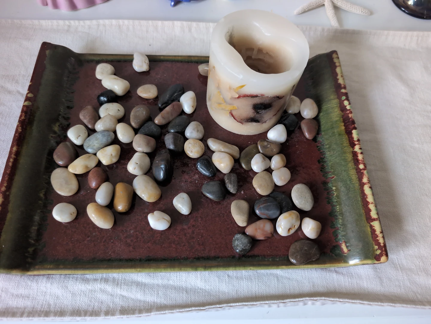 Vintage Pier 1 Imports Decorative Tray with Candle and Stones
