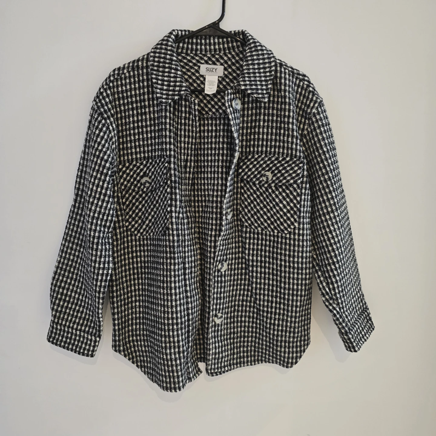 Suzy Shier Plaid Button-Down Shirt Jacket