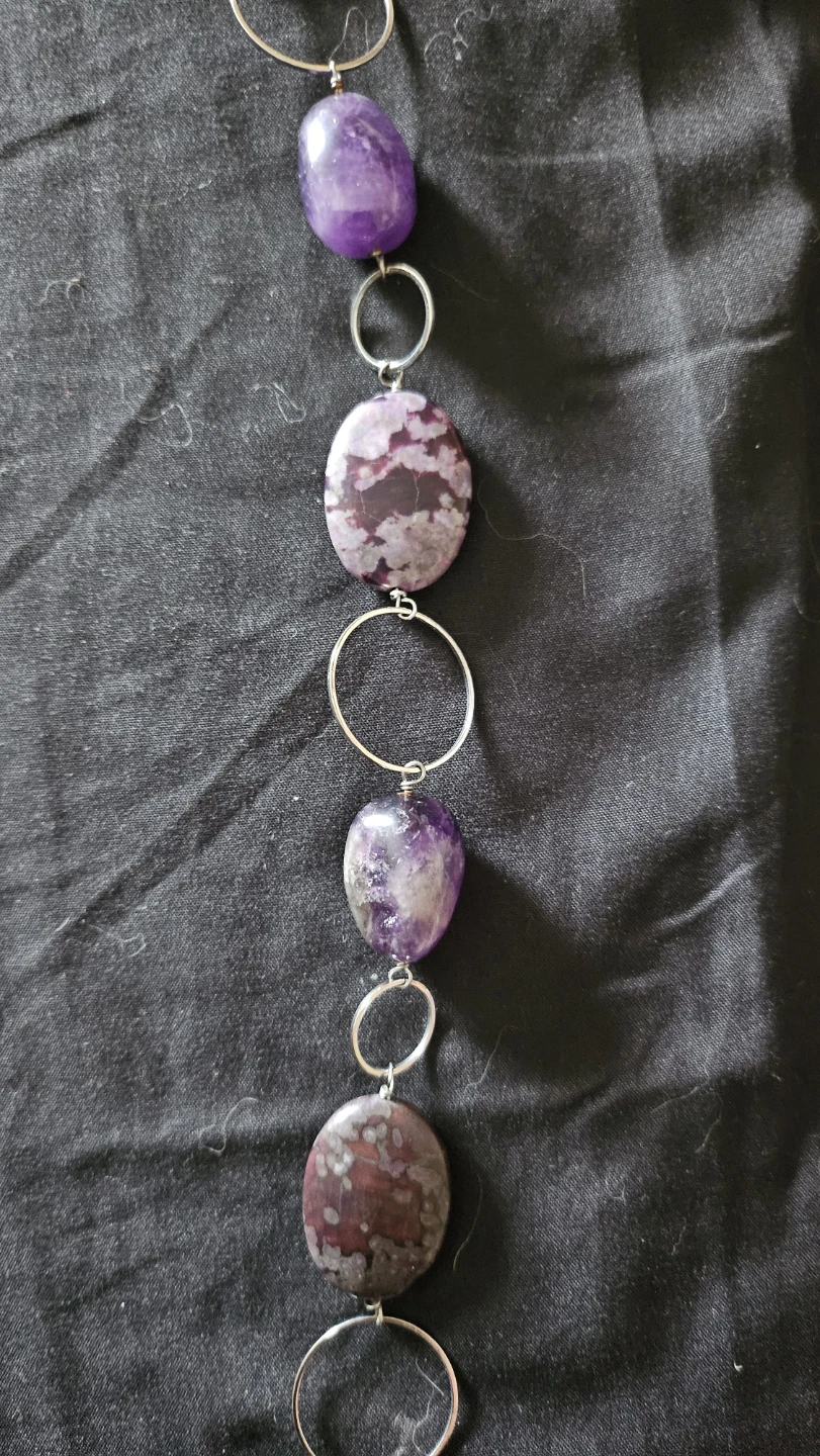 Long Beaded Necklace with Polished Amethyst Stones - photo 2