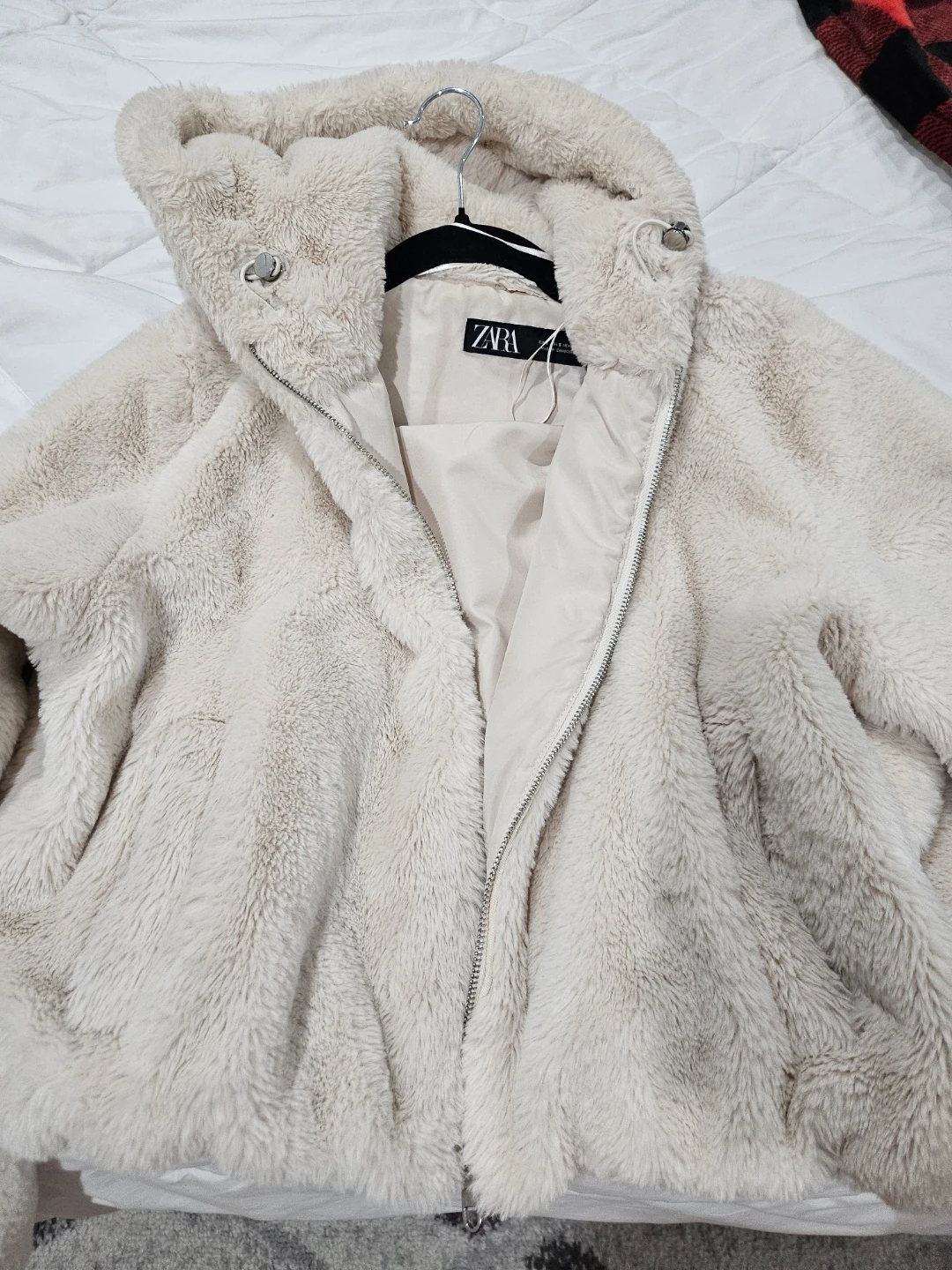 Zara Faux Fur Hooded Jacket Cream - photo 2
