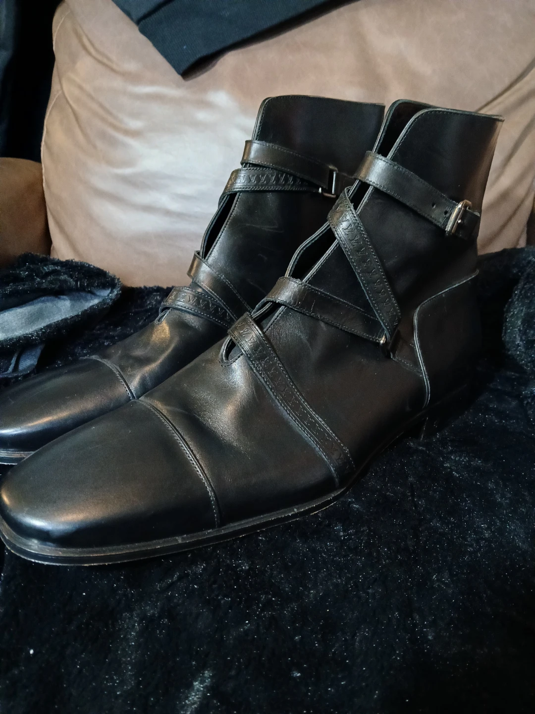 Louis Vuitton Black Leather Buckle Boots