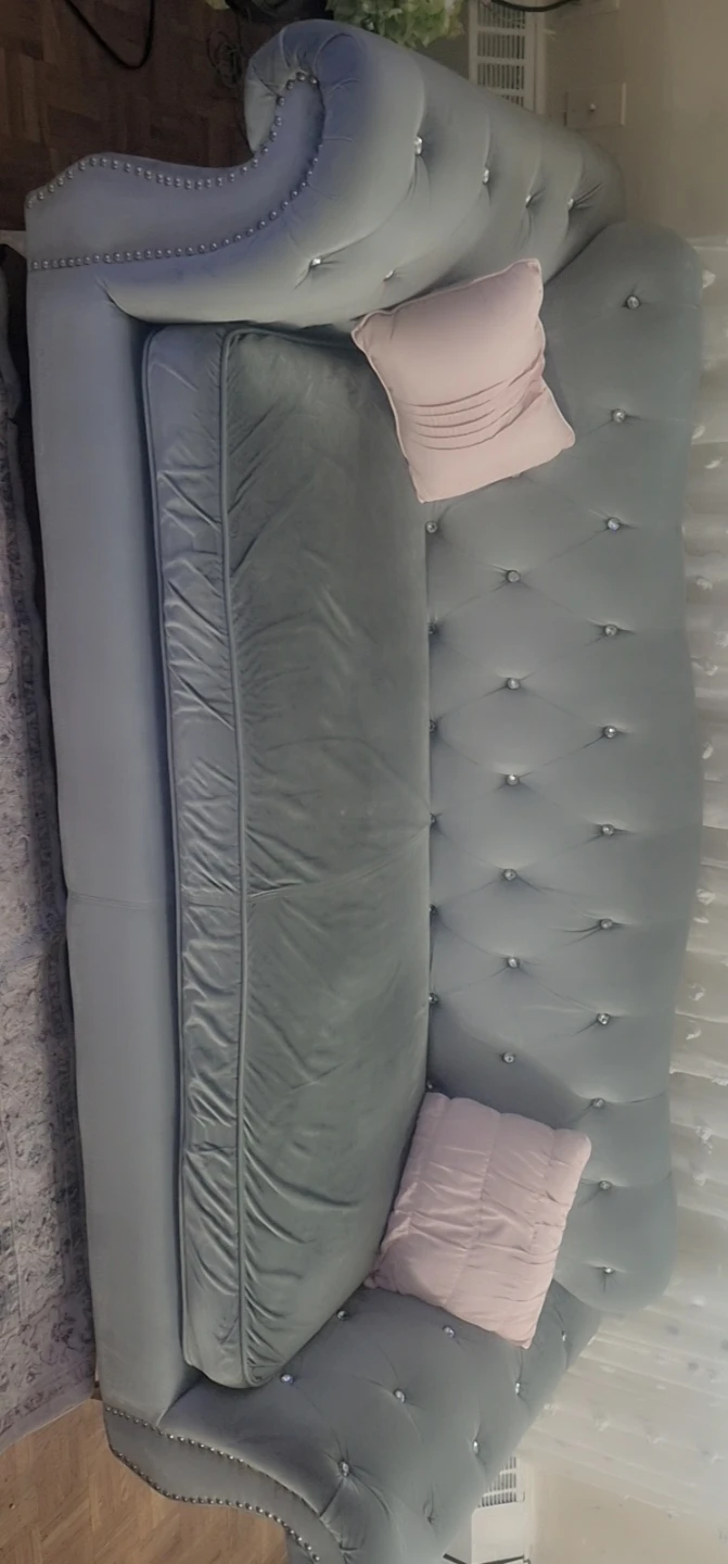 Tufted Velvet Sofa with Rhinestone Details - photo 4