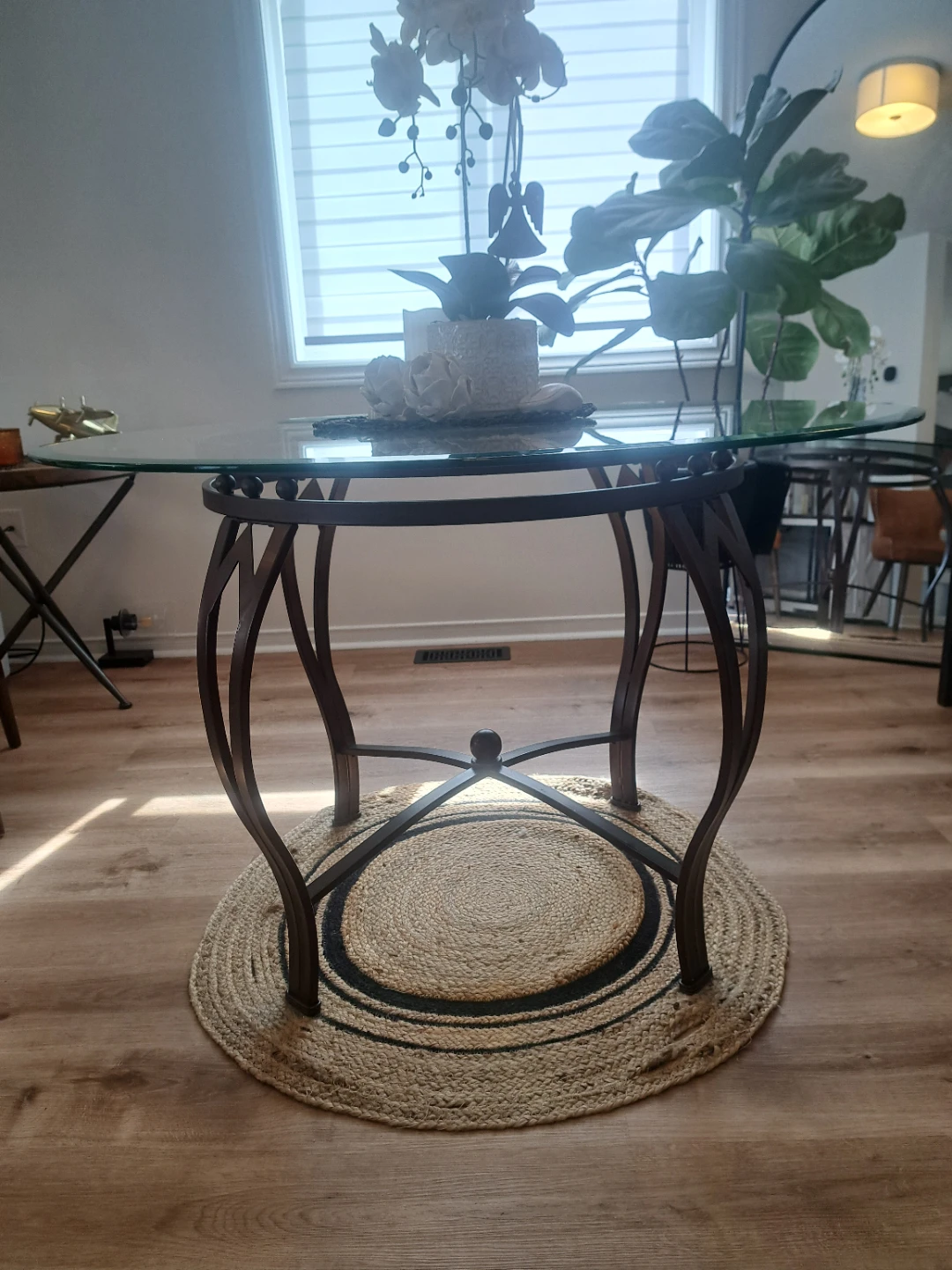 Round Glass Coffee Table with Metal Base - photo 2