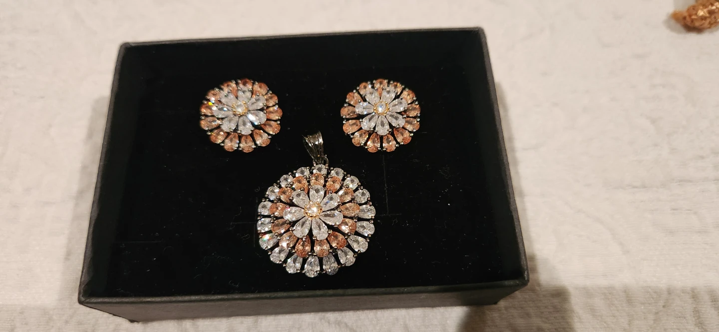 Crystal Flower Pendant and Earring Set