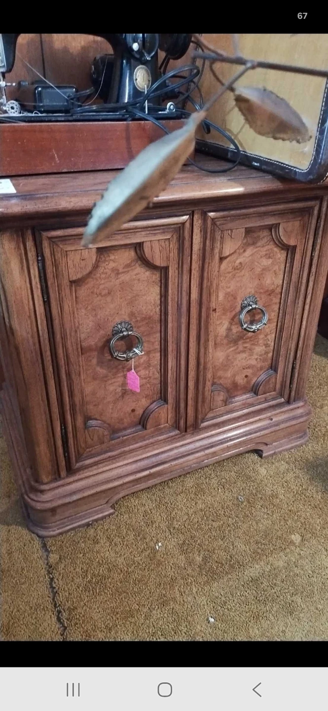 Pecan Burl Veneer Cabinet with Drawer
