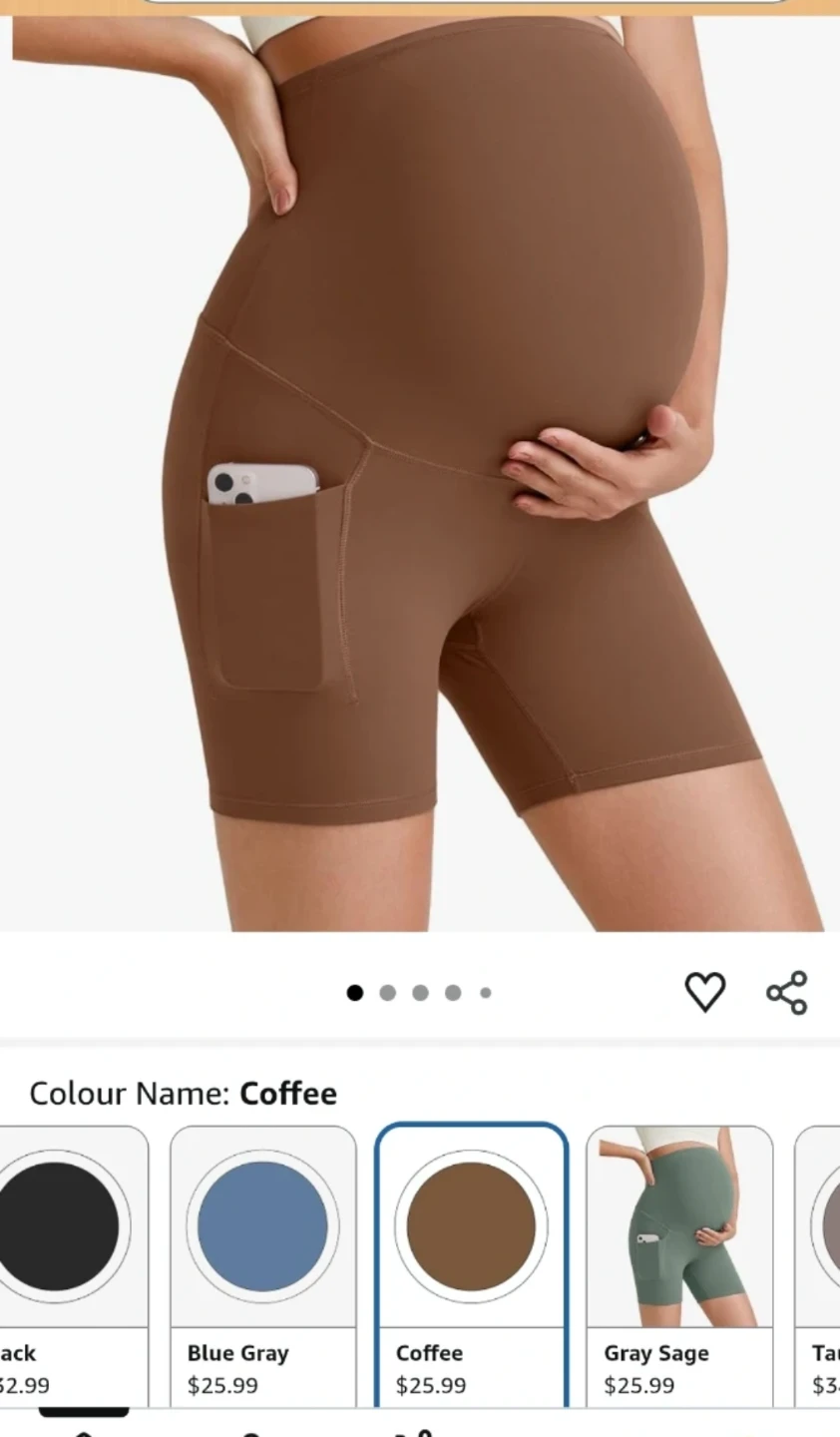 Maternity Yoga Shorts with Pockets - Coffee Colour