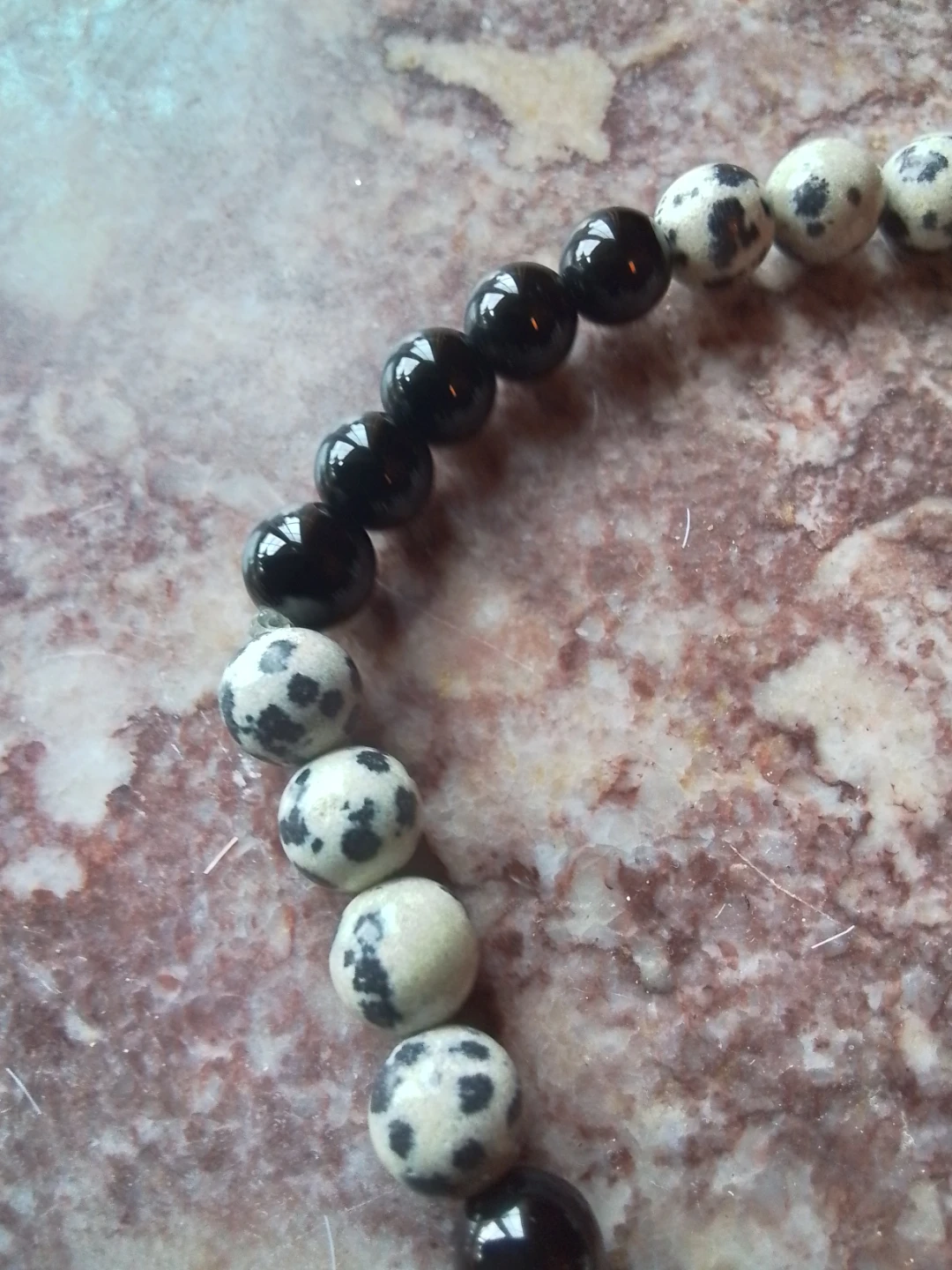 Handmade Black Onyx & Dalmatian Stone Protection Bracelet - photo 4