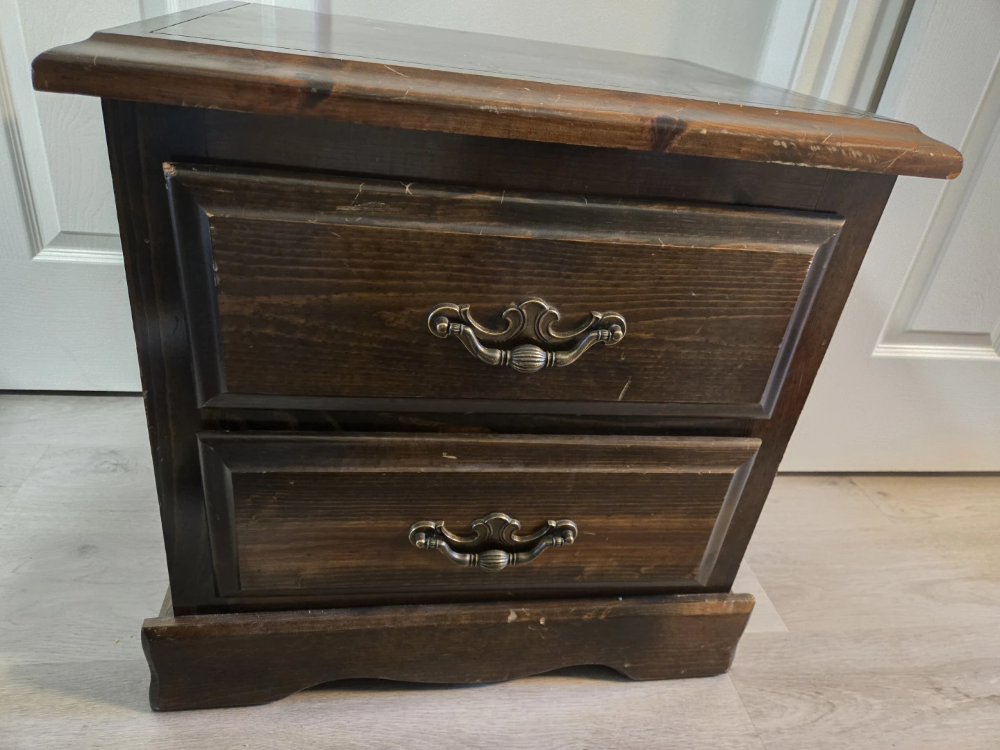 Dark Wood 2-Drawer Nightstand