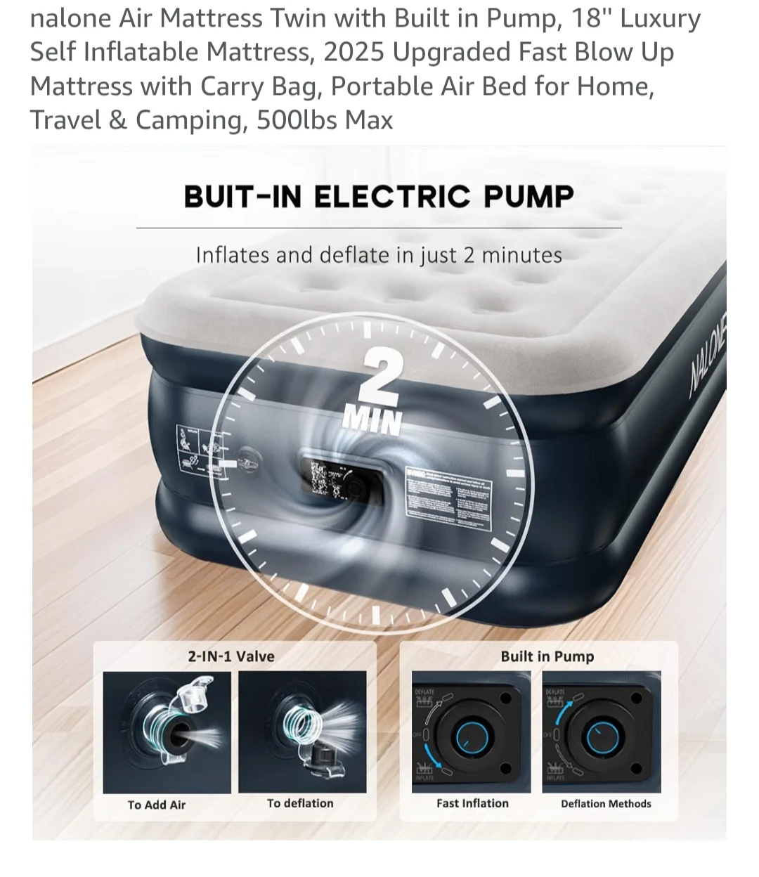 Twin Size Air Mattress with Built-in Pump - photo 2