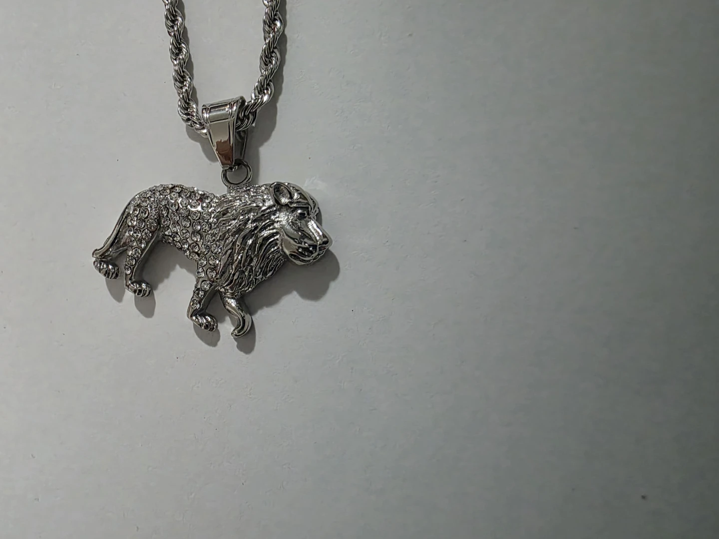 Brand New Stainless Steel Iced Out Lion Pendant & Chain - Silver - photo 2