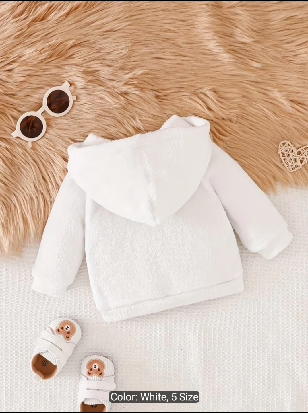 White Fleece Baby Hoodie (1-3M) All Month available - photo 3