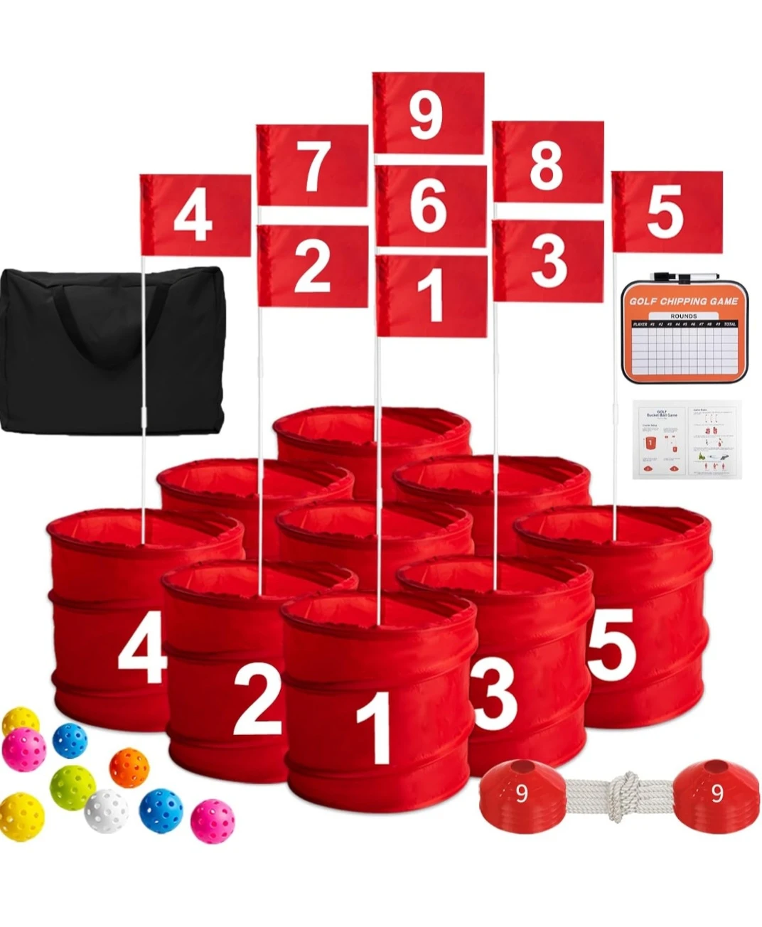 Golf Game Bucket with Flags (9 Hole Set), Portable Yard ...